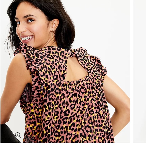 LOFT Leopard Print Cutout Back Ruffle Blouse Large - Picture 8 of 9